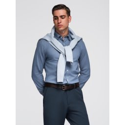 Ombre Men's SLIM FIT shirt in decorative fabric - blue