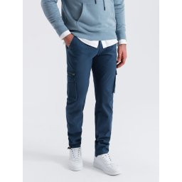 Ombre Men's cargo pants STRAIGHT LEG with triangle pins on pocket - dark blue