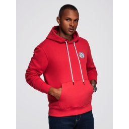 Ombre Men's kangaroo sweatshirt with hood and college style patch - red