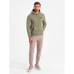 Ombre Men's kangaroo sweatshirt with hood and metal pin - olive