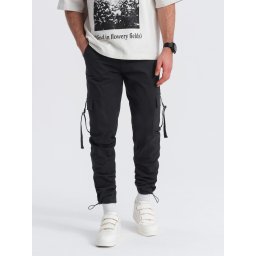 Ombre Men's cargo pants STRAIGHT LEG with stripes on pockets - black