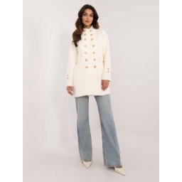 Ecru elegant alpaca coat with stand-up collar