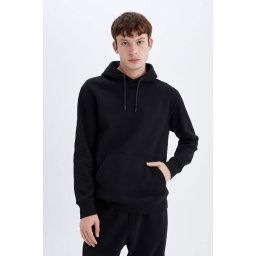 DEFACTO Regular Fit Hooded Kangaroo Pocket Soft Furry Basic Plain Sweatshirt