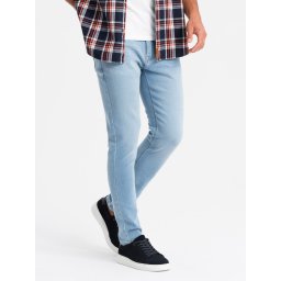 Ombre Men's tailored denim SLIM FIT pants with elastane - blue