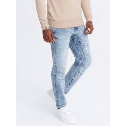 Ombre Men's denim TAPER FIT pants with stitching and rolled up legs - blue