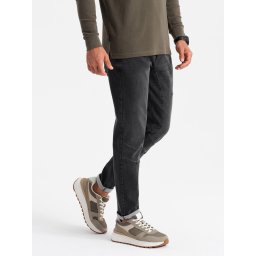 Ombre Men's TAPER FIT denim pants with stitching and rolled up legs - black