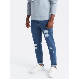 Ombre Washable men's TAPER FIT denim pants with rubbing - blue