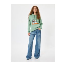 Koton Cat Printed Hooded Raised Oversize Sweatshirt