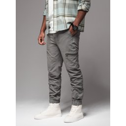 Ombre Men's jogger pants with cargo pockets and print - gray