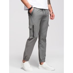 Ombre Men's jogger pants with cargo pockets and print - gray