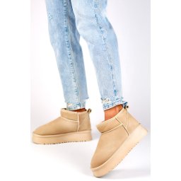 primohurt Women's beige leather snow boots, beige winter boots made of natural leather