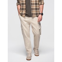 Ombre Men's knitted joggers with cargo pockets - cream