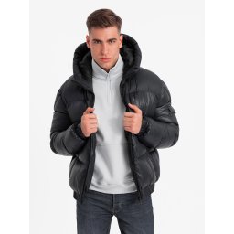 Ombre Men's warm puffer jacket with welts - black