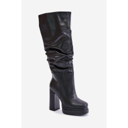 Slip-on boots with heel and platform with ruching insulated black Beridra