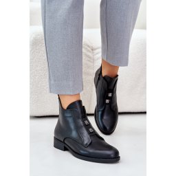 Insulated women's ankle boots on a flat heel made of eco leather S.Barski black