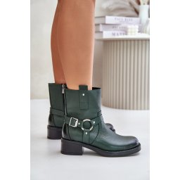 Zazoo Leather ankle boots on a low heel insulated dark green