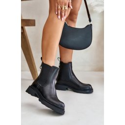 Leather ankle boots Chelsea with decorative chain insulated D&A black