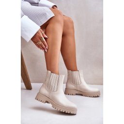Lewski Shoes Дамски боти с приплъзване на плосък ток Кожени светло бежови Lewski 3611