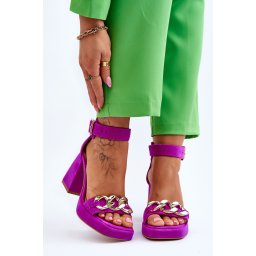 Дамски велурени сандали с масивен ток Lewski Shoes 3207 Фуксия