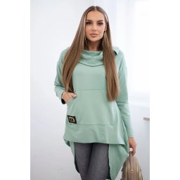 Sweatshirt with a long back and a hood in dark mint