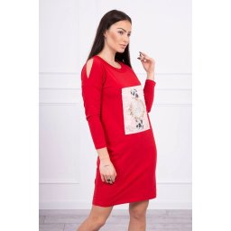 Dress with 3D graphics with red pearls