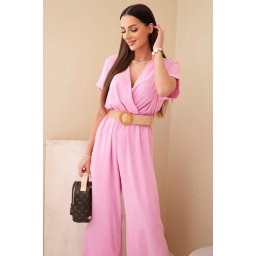 Jumpsuit with decorative belt at the waist pink
