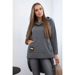 Sweatshirt with a long back and a graphite hood