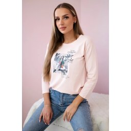 Blouse with Star Style print in powder pink