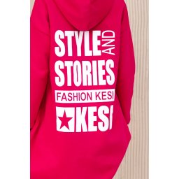 Padded sweatshirt with a long back and hood in fuchsia-coloured