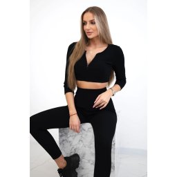 Ribbed crop top set in black