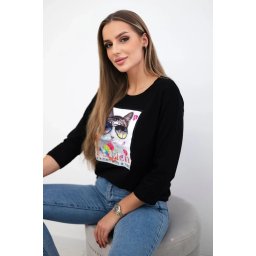 Cat Graphic Blouse 3D Black