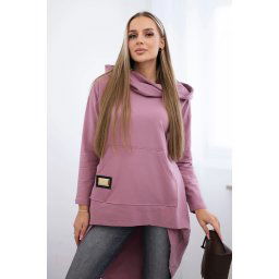 Sweatshirt with long back and hood dark pink