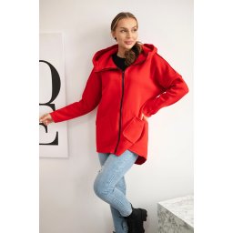 Insulated sweatshirt with a longer back and red pockets