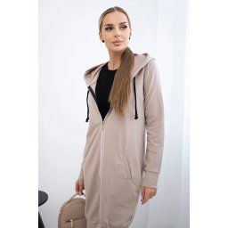Dress with hood and hood in dark beige color