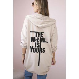 Sweatshirt with "The World is Yours" print light beige