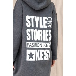 Padded sweatshirt with a long back and a graphite hood