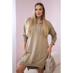 Dress with a hood and a longer rear camel