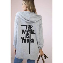 Sweatshirt with "The World is Yours" print gray