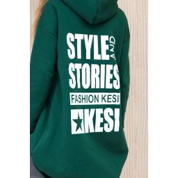 Padded sweatshirt with a long back and hood dark green