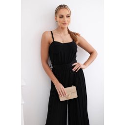 Pleated jumpsuit with straps black