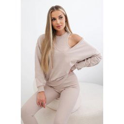 3-piece set sweatshirt + top + leggings beige