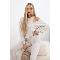3-piece set sweatshirt + top + leggings beige melange