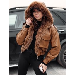 Дамско кожено яке с качулка и кожена тапицерия