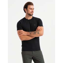 Ombre Men's SLIM FIT T-shirt with round neckline and logo - black