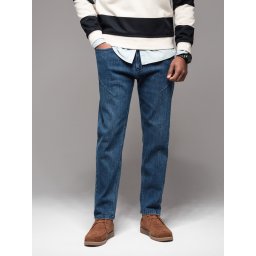 Ombre Men's CARROT FIT denim pants with decorative darts - dark blue