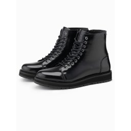Ombre Men's high top shoes in shiny eco leather - black