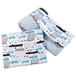 Medi Partners Quilt 75x100 + pillow 35x30 cotton + minky – Cars + light blue minky