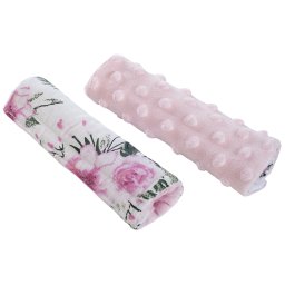 Medi Partners Stroller belt protectors (2 pcs.) cotton + minky – Flowers + pink minky