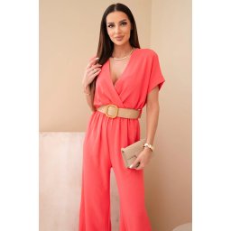Kesi Włoski Overalls with a decorative belt at the waist Pink Neon