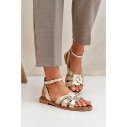 Lewski Shoes Дамски кожени сандали на равен ток Зазу 3688 златни
